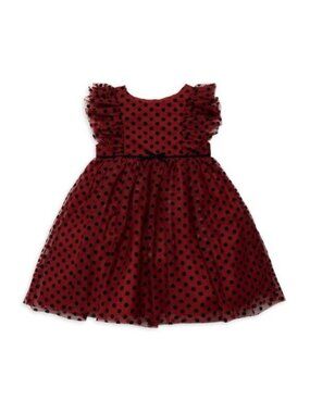 Pippa & Julie Little Girl's Polka Dot Dress color burgundy/black Sz 18 months